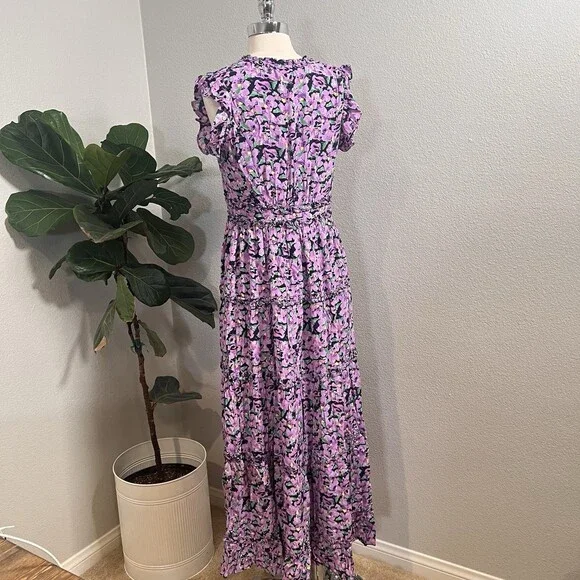 Free The Roses Purple Floral Ruffle Detail Long Dress Sz Med NWT - Picture 3 of 7